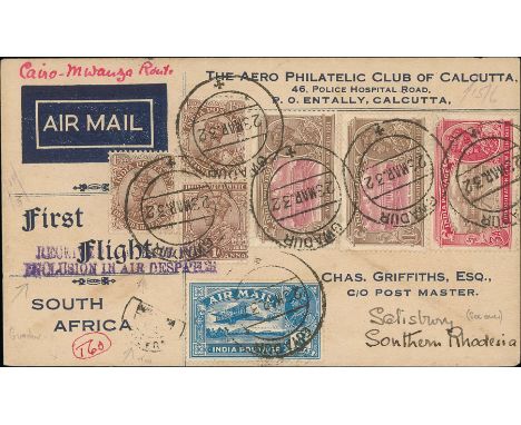 1932 (Mar 26) First Southern Africa Air Mail acceptance from Guadar, Persian Gulf, covers to Salisbury and Cape Town intended