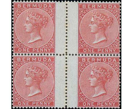 1d Rose-red, mint block of four perforated at Somerset House with central interpane margins, left pair with light vertical cr