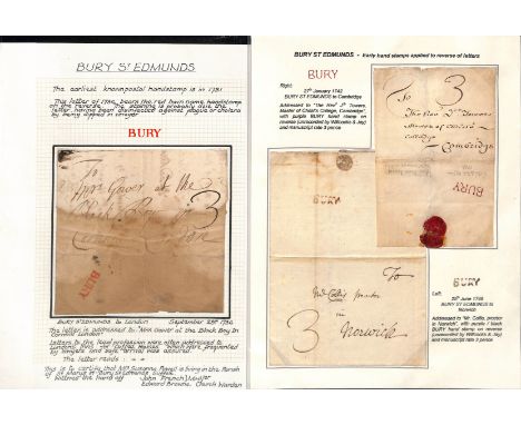 1731-63 Entire letters (3) and an entire with differing straight line "Bury" handstamps, comprising BCC type 72 in red on 173