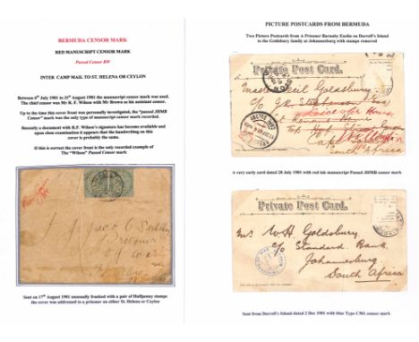 Manuscript Censorship. 1901 Picture postcards from Darrells Island to South Africa, one with blue circular "PRISONERS OF WAR 