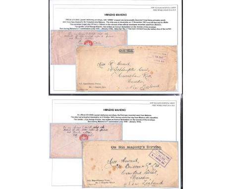 Maheno. 1915 Stampless O.H.M.S covers with "N.Z Expeditionary Force, No. 1 Hospital ship" printed in the lower left corner (d