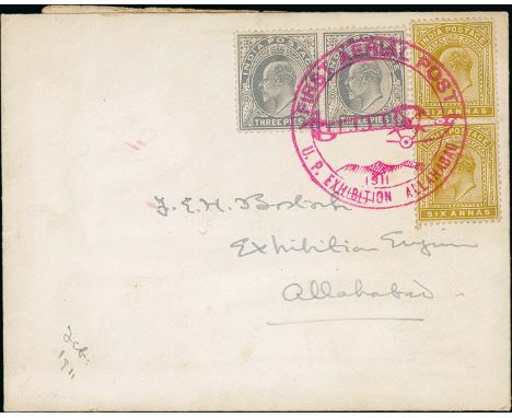 1911 (Feb 18) Allahabad First Aerial Post, cover addressed to "J.E.H Bostock, Exhibition Engineer, Allahabad" franked KEVII 3
