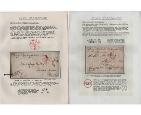 1784-1803 Prestamp and stampless entire letters and entires (27) and fronts (2), various Bury St Edmunds handstamps include f