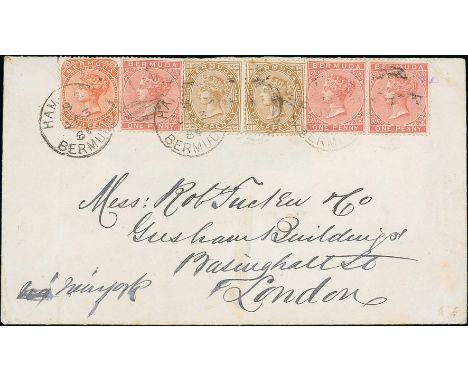 1884-90 Covers to London paid at the 8d late fee rate, the first "via New York" franked ½d pair + 1d single and pair + 4d, th