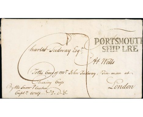 Portsmouth. 1765 (Oct 4) and 1709 (Sep 21) Entire letters from Antigua to Wells, the first "p. Capt. Tovey Q.D.C" with "PORTS