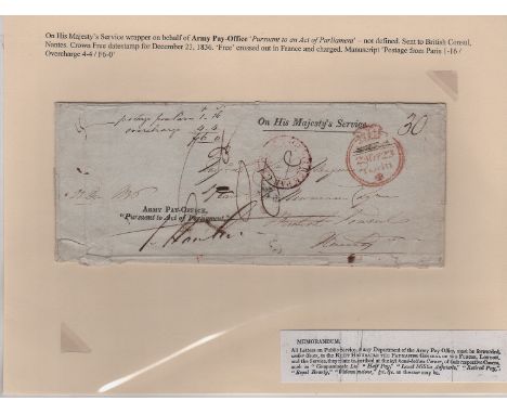 Free Frank Addressed Abroad. 1836 (Dec 23) Entire with printed "ARMY PAY-OFFICE / Pursuant to Act of Parliament" and an O.H.M