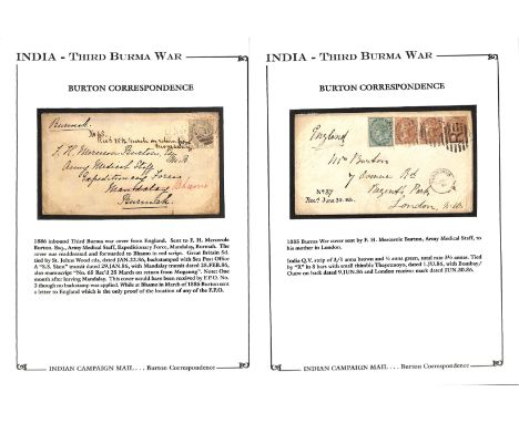 1886 (Jan 22) Cover from London to "F.H Mercerde Burton, Army Medical Staff, Expeditionary Force, Mandalay, Burmah" franked 4
