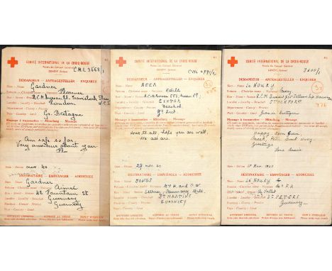 1940 (Nov 6) - 1941 (Jan 23) Swiss Red Cross forms (number "61") from G.B to Guernsey all with replies on reverse sent in Feb