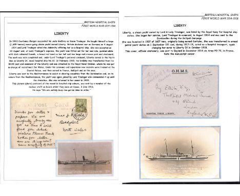 Liberty. 1914-16 Picture postcards of the yacht (5), a stampless printed cover "O.H.M.S, HOSPITAL YACHT "LIBERTY"" with manus