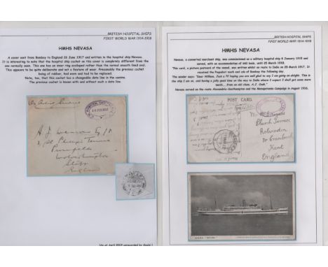 Nevasa. 1916-17 Stampless covers (3) and picture postcards (3, two depicting the ship) all posted from the ship, two with Bom