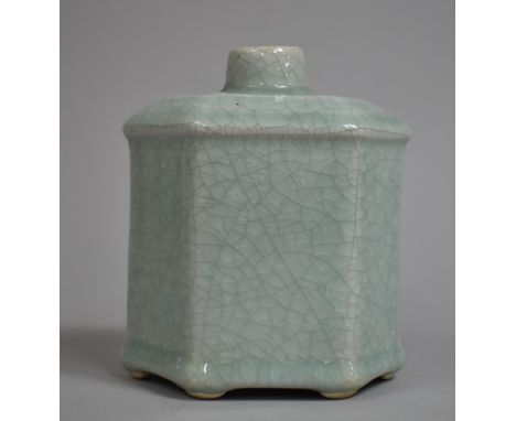 A Chinese Celadon Glazed Tea Caddy of Hexagonal Form, 14cms High 