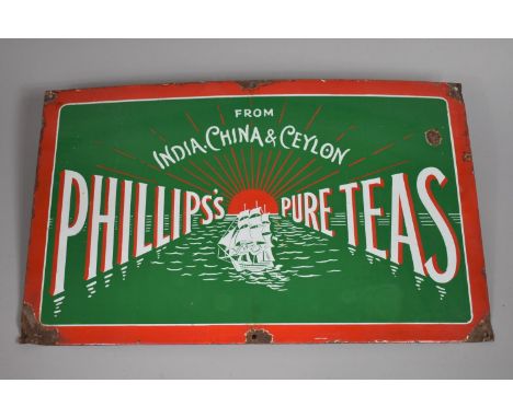 A Vintage Enamel Advertising Sign for Phillips's Pure Teas. 64x39cms 