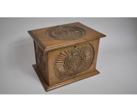 An Edwardian Carved Oak Box, the Hinged Lid with Shropshire Yeomanry Crest and the Four Sides with KSLI, ASC, Army Ordnance C