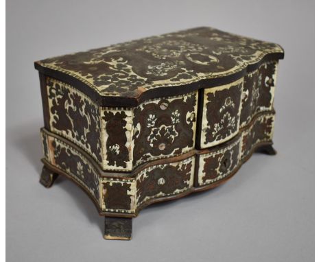 A 19th Century Continental Ivory and Mother of Pearl Inlaid Jewellery box with Serpentine Front and Canted Sides. Hinged Lid 