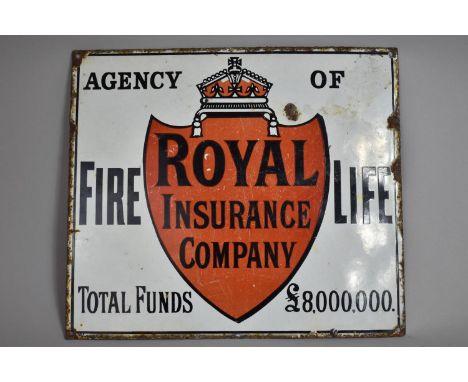 A Vintage Enamel Advertising Sign for 'Agency of Royal Insurance Company' 41x39cms 