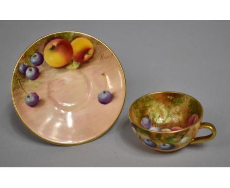 A Miniature Signed Royal Worcester Fallen Fruits Cabinet Cup and Saucer, Chip to Saucer 