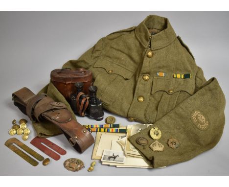 A WWI Era Army Jacket Belonging to Warrant Officer II J. Lockley of the Shropshire Yeomanry Together with Buttons, Badges and