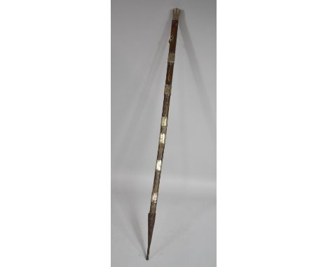 An Alpine Mountain Climber's Stick with White Metal Mounts and Spike Ferrule, 92cms Long