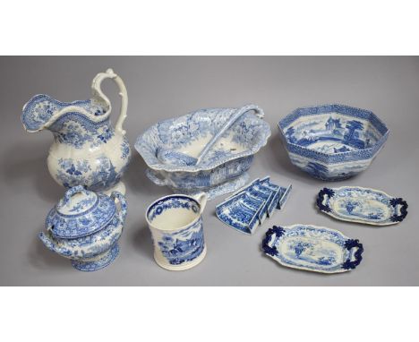 A Collection of 19th Century Blue and White Transfer Printed Items to Comprise Water Jug, Ladle, Spode Lidded Two Handled Tur