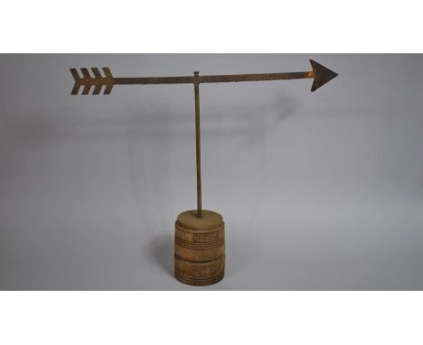 A 19th Century Cast Iron Weather Vane, Arrow Pointer, Original Painted Decoration, Mounted on an Oak Plinth, 60cms Wide 