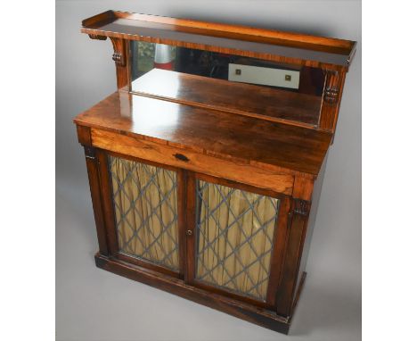 A Late Victorian Rosewood Chiffonier with Centre Long Drawer Over Glazed Cupboard Base, Raised Galleried Shelf, 106x38x129cm 