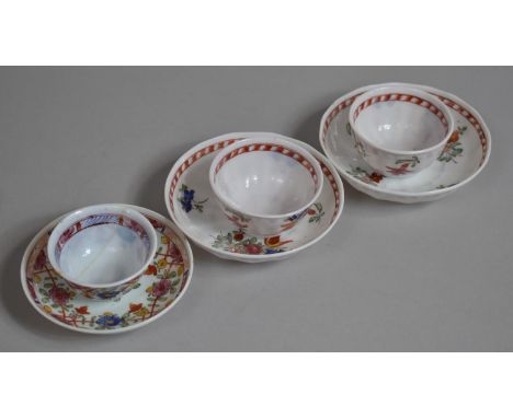 Six Pieces of 18th Century German Milk Glass, Three Saucers and Three Tea Bowls, One Tea Bowl with Repair. 