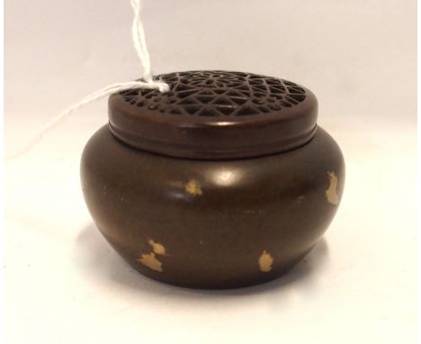 A miniature Chinese gold splash bronze censer, 4.5cm diameter