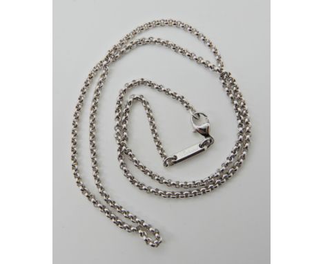 An 18ct white gold chain by Chopard, stamped Chopard to the tag with Swiss St. Bernard hallmarks, length 42cm, weight 8.7gms