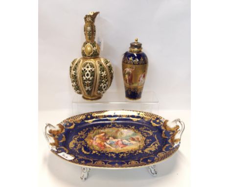 A Zsolnay pierced porcelain vase, a Vienna jar and cover and a Vienna footed dish (damage and restoration) Gilbert Telfer Col