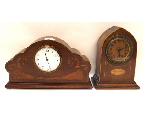 An Edwardian inlaid mantle clock and another of arched form (2)