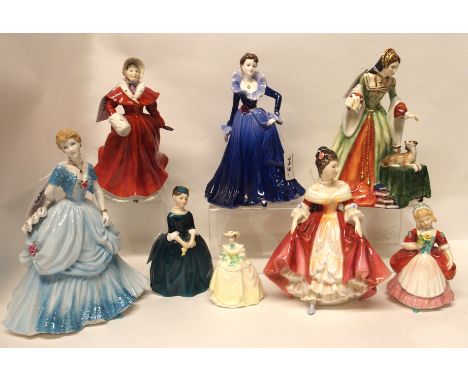 Five Royal Doulton figures including Lady Jane Grey, Southern Belle, the Skater, Cherie and Valerie, a Royal Worcester figure