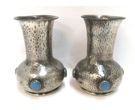 A pair of Ashberry pewter vases with ceramic roundel decoration (2), 12.5cm high