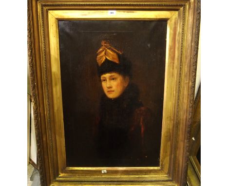 ENGLISH SCHOOL Portrait of a lady wearing fur stole, oil on canvas, 76 x 51cm and portrait of a gentleman, oil on canvas, 76 