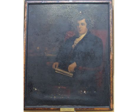 After RAEBURN Portrait of Robert Burns seated holding a scroll, oil on canvas, 125 x 100cm and RICHARD PLATT Seaweed, signed,