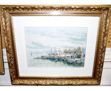 JAMES HAMILTON GLASS Fishing village, signed, watercolour, 23 x 33cm