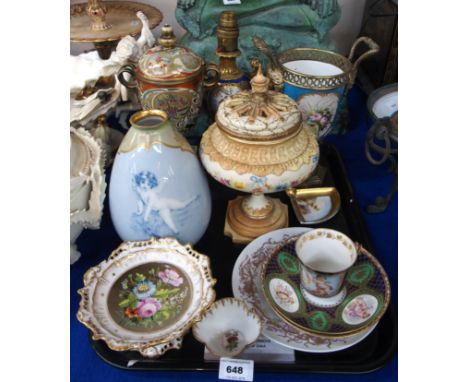 A Graingers Worcester pot pourri urn and cover, a Noritake urn and cover, a Copenhagen vase etc (some damage and restoration)