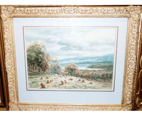 JAMES HAMILTON GLASS Gathering corn stooks, signed, watercolour, 31 x 44cm