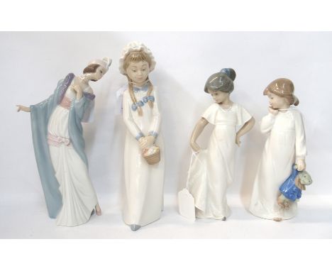 A Lladro figure of a lady and three figures of children (4)