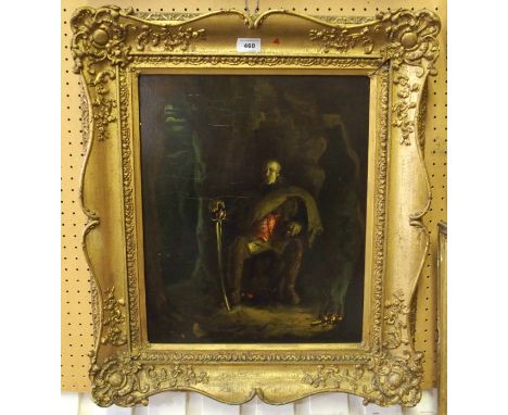 SCOTTISH SCHOOL THE BRUCE seated in a cave, oil on panel, 46 x 37cm Gilbert Telfer Collection, Edinburgh
