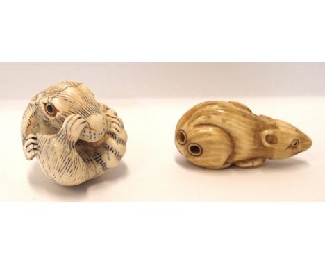 Two ivory netsuke of rats