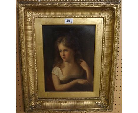 CONTINENTAL SCHOOL Young girl, oil on board, 31 x 23cm, BAXTER Portrait prints, 37 x 27cm and another 43 x 31cm (4) Gilbert T