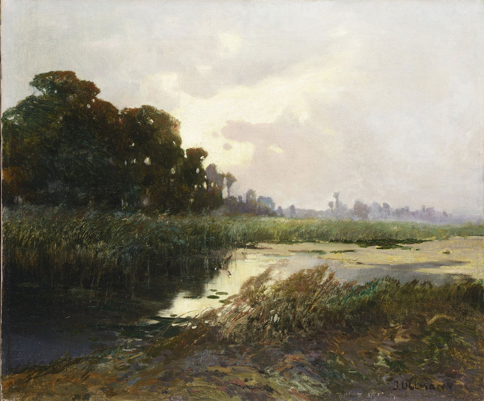 JOSEF ULLMANN (1870-1922): EVENING AT THE POND / Around 1900, Bohemia ...