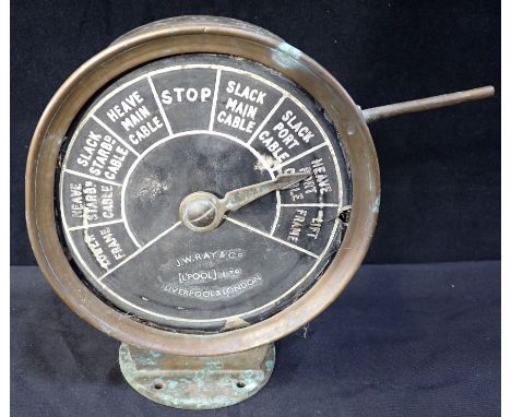 A BRASS SHIPS ENGINE ORDER TELEGRAPH by J.W. Ray and Co, Liverpool 32cm high (dial a/f)