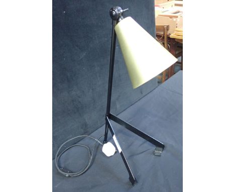 A MODERN 'DEVON' LAMP, WITH BRASS CONE SHADE and angular black base