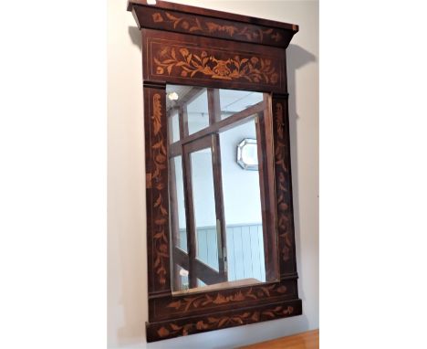 A DUTCH MARQUETRY PIER MIRROR 56 x 95cm (some losses)