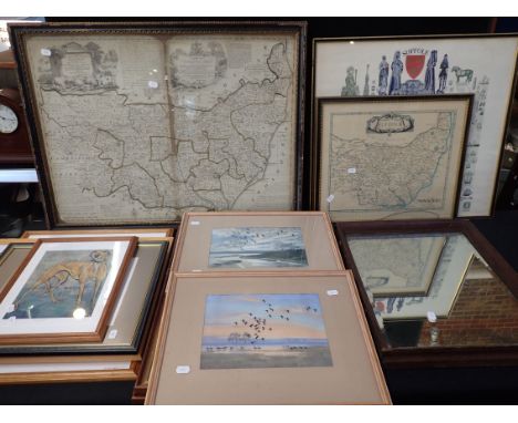 EMMANUEL BOWEN, AN ACCURATE MAP OF THE COUNTY OF SUFFOLK engraving, 50cm x 72cm, in Hogarth style frame and glazed, an oak fr