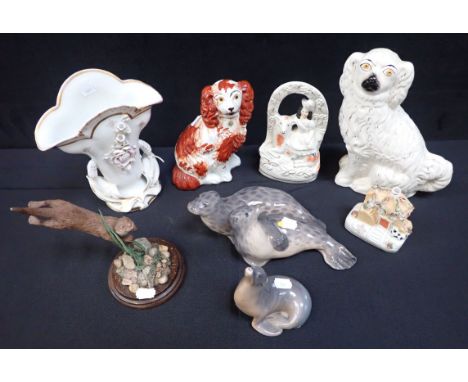 A ROYAL COPENHAGEN SEAL GROUP another seal (a/f), Staffordshire figures and other items 