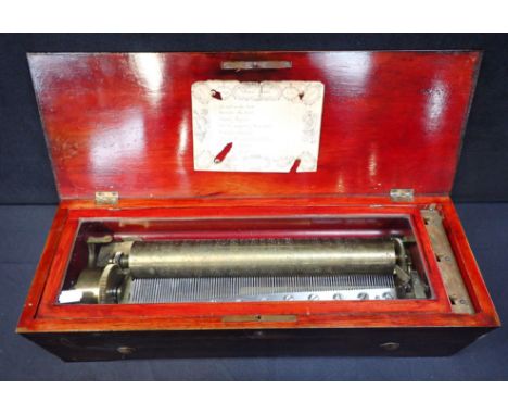 A 19TH CENTURY MUSIC BOX, EIGHT AIRS in simulated rosewood case, tune card with initials for Behrens Blumberg et Cie, and 'L.