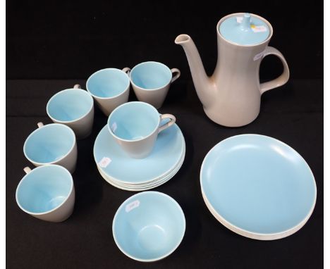 A POOLE POTTERY TWINTONE GREY/BLUE PART TEA SERVICE 
