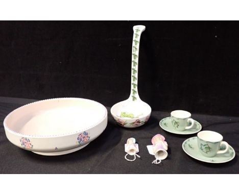 POOLE POTTERY: A TRADITIONALLY DECORATED BOWL two coffee cups and saucers, a Portmeirion 'Pomona' soup ladle, and two 1930s h
